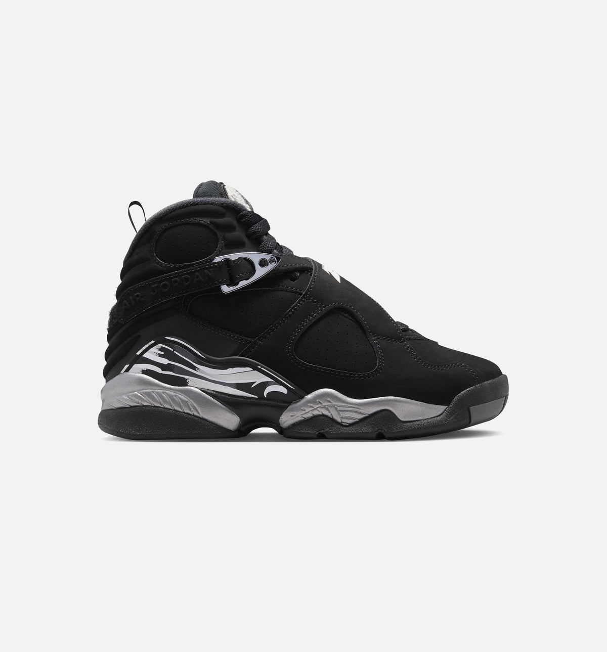 Air Jordan 8 Retro Chrome Black And Light Graphite Grade School Lifestyle Shoes - Black/White/Light Graphite