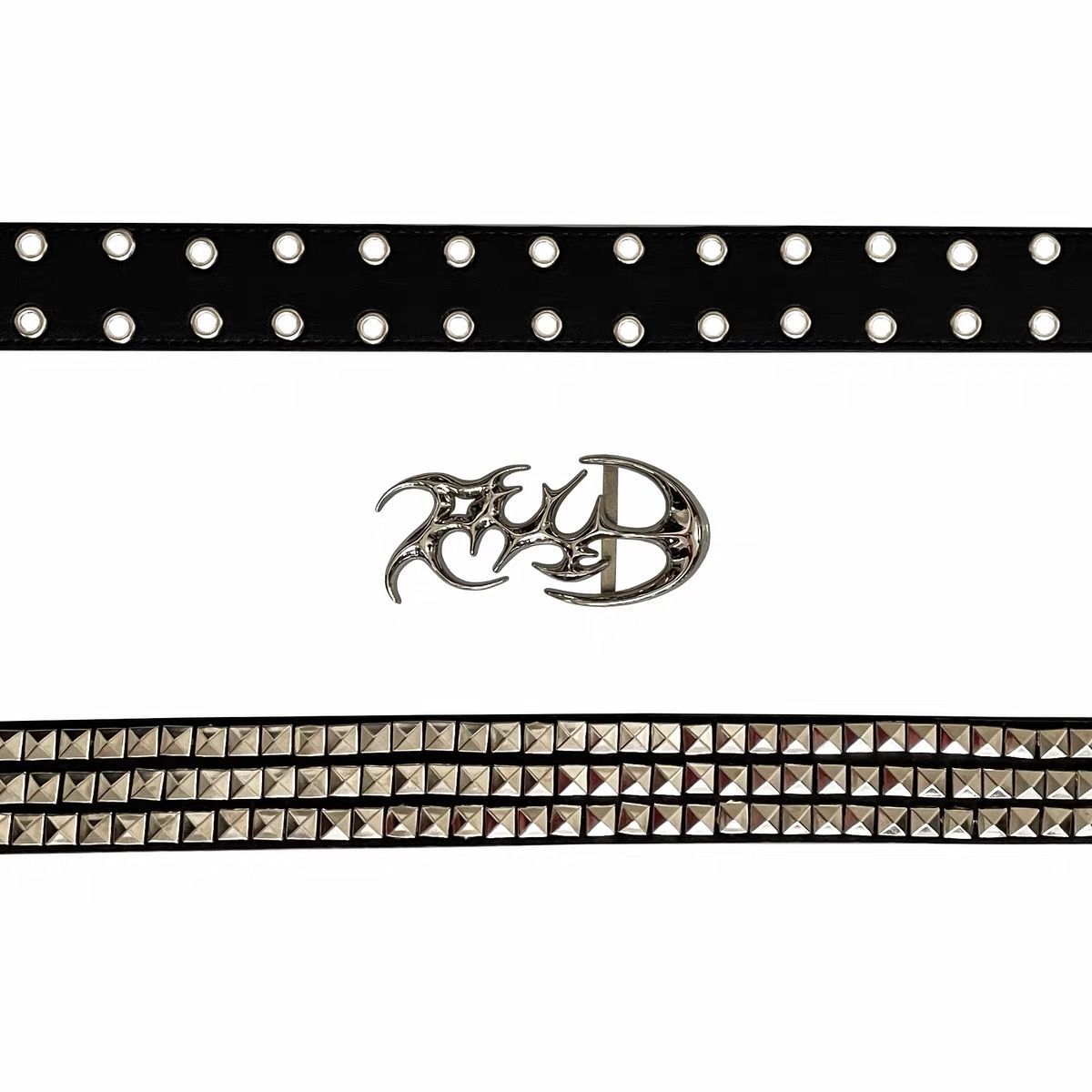 PCCVISION Logo Leather Belt Detachable Buckle Punk Rivet Waist Belt